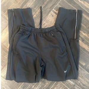 Nike Dri Fit Men's Black Athletic Track Pants Zip Ankle Drawstring Size S